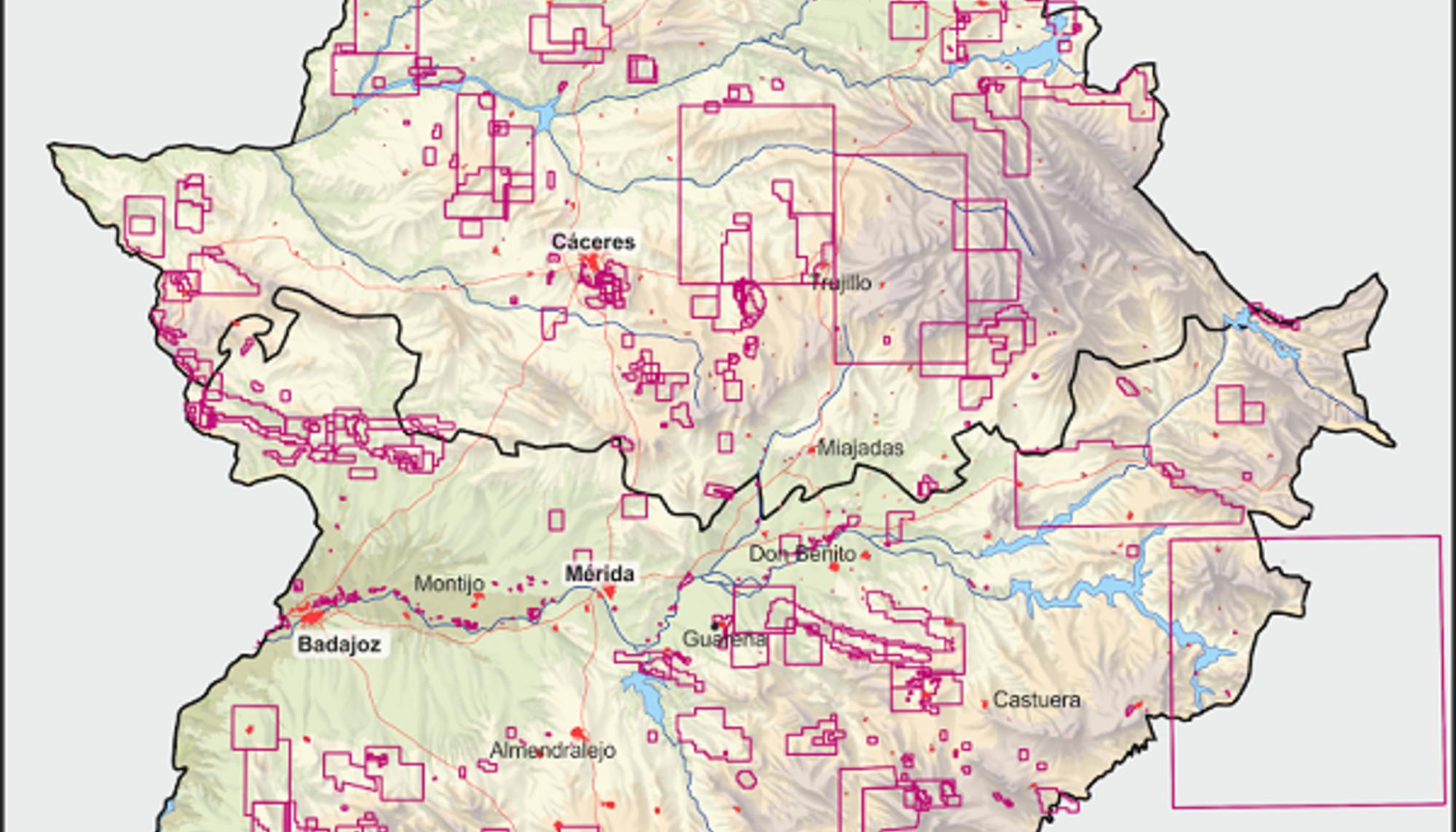 Mapa minería en Extremadura